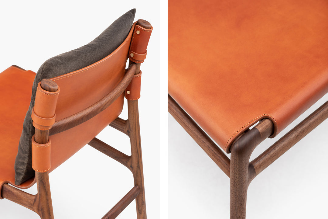 DANISH OILED WALNUT & DARK TAN LEATHER & BALBOA 29 FABRIC