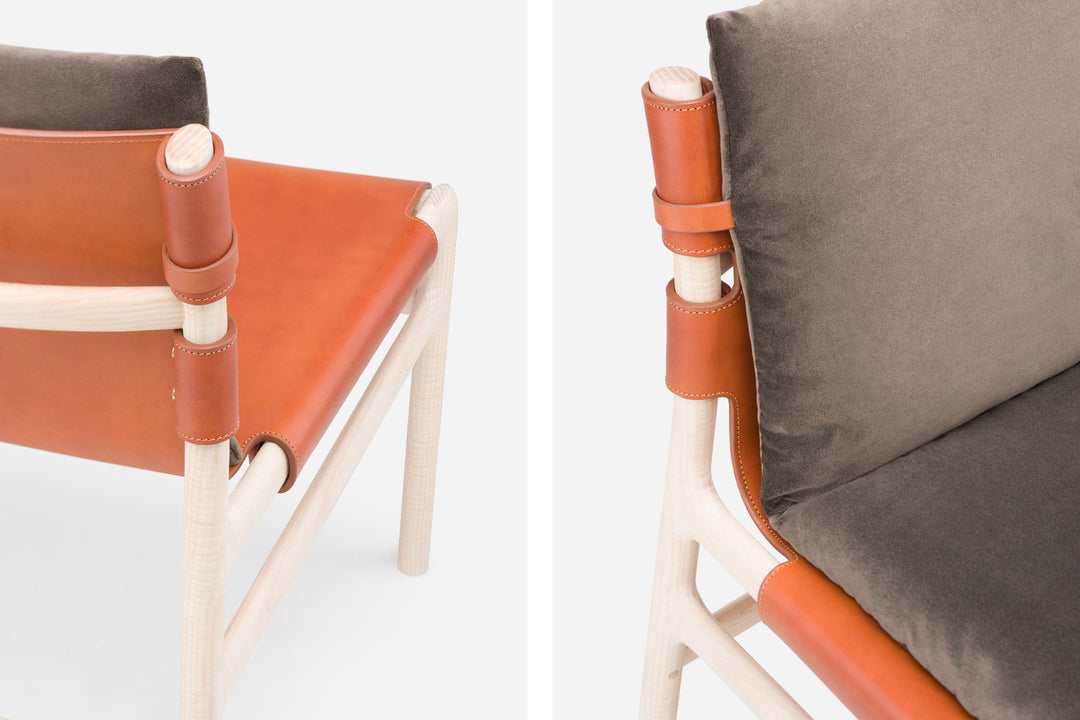 WHITE OILED ASH & DARK TAN LEATHER & BALBOA 29 FABRIC