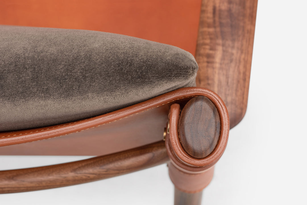DANISH OILED WALNUT & DARK TAN LEATHER & BALBOA 29 FABRIC