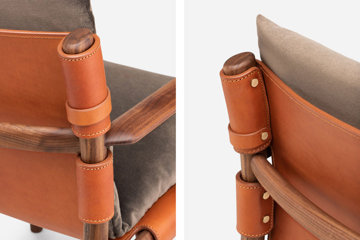 DANISH OILED WALNUT & DARK TAN LEATHER & BALBOA 29 FABRIC