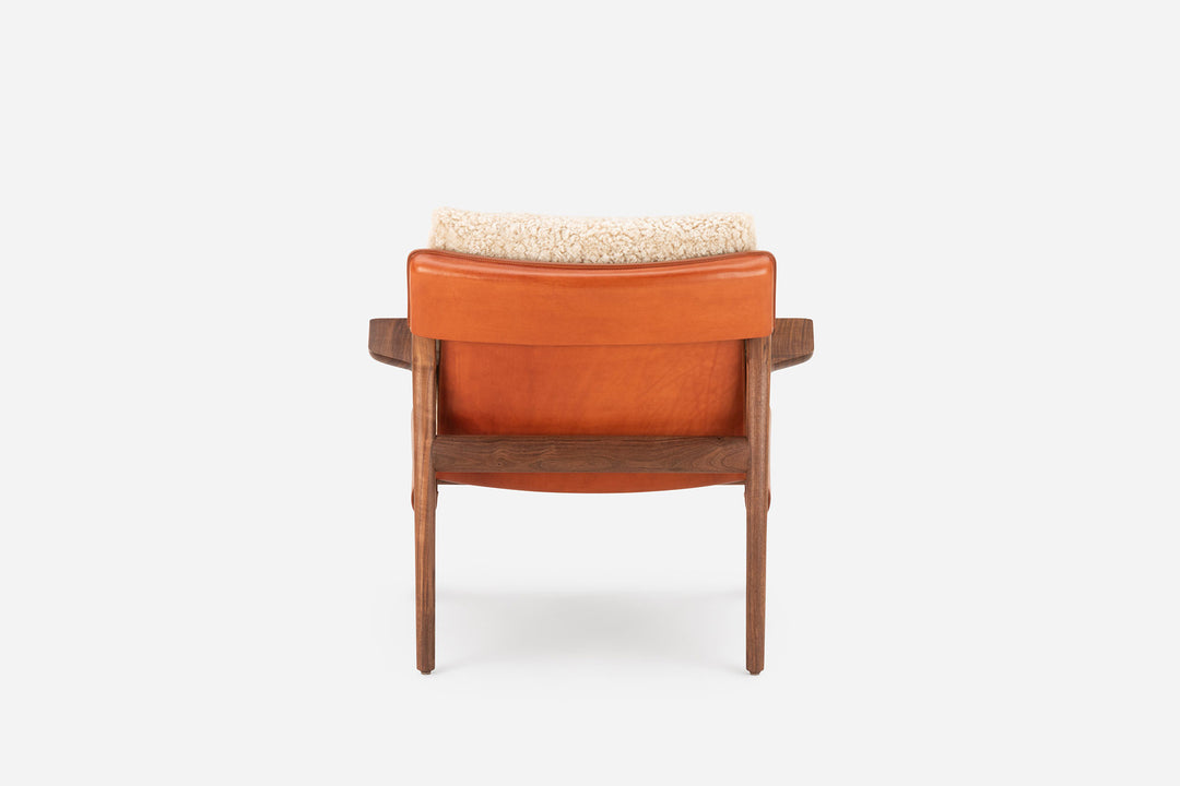 DANISH OILED WALNUT & DARK TAN LEATHER & MOHAWI CURLY WOOL SHEEPSKIN