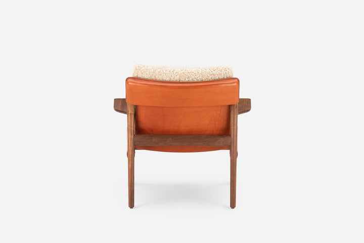 DANISH OILED WALNUT & DARK TAN LEATHER & MOHAWI CURLY WOOL SHEEPSKIN