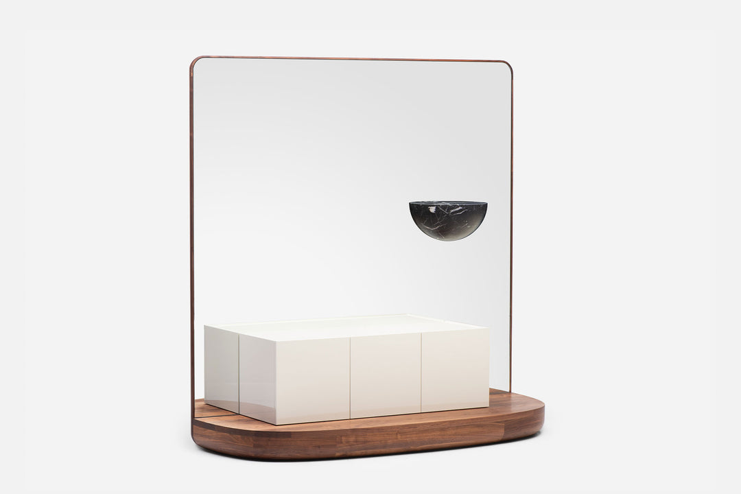 DANISH OILED WALNUT & WHITE GLOSS LACQUER & BLACK MARQUINA MARBLE