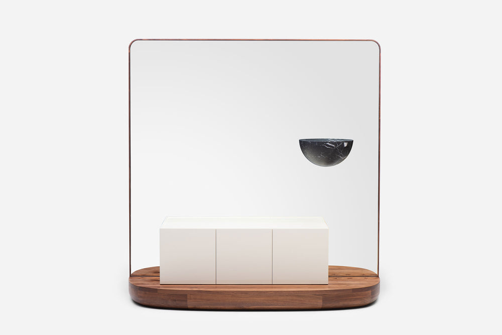 DANISH OILED WALNUT & WHITE GLOSS LACQUER & BLACK MARQUINA MARBLE