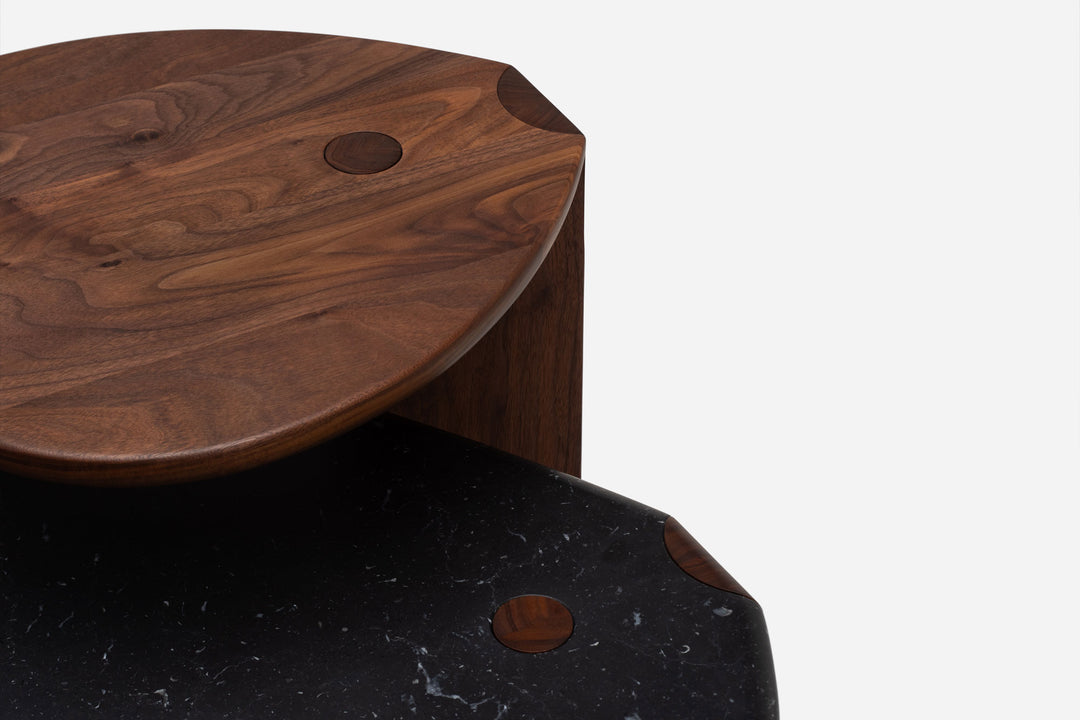 BLACK MARQUINA MARBLE & DANISH OILED WALNUT (MODEL: LFM, H 35 CM + 689 TWENTY-FIVE SIDE TABLE))