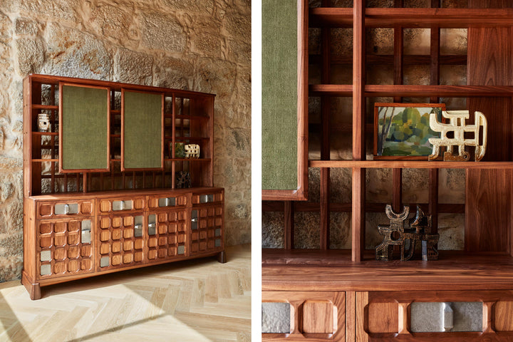 DANISH OILED WALNUT & GREY CERAMIC & GREEN FLORES TEXTILE LINEN (MODEL: LF)