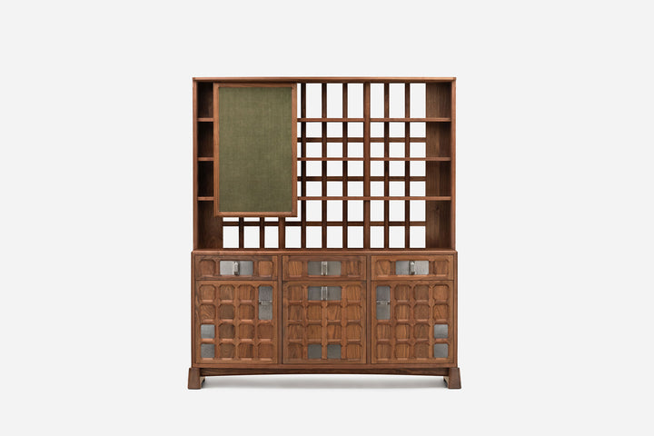 DANISH OILED WALNUT & GREY CERAMIC & GREEN FLORES LINEN TEXTILE (MODEL: MF)