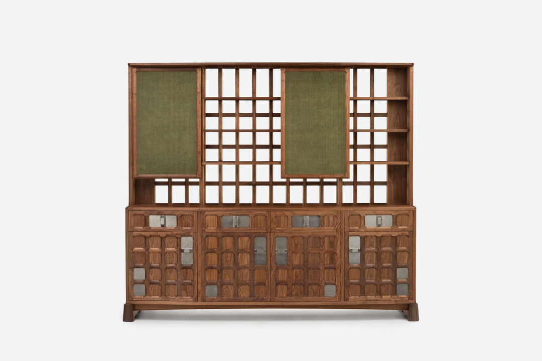 DANISH OILED WALNUT & GREY CERAMIC & GREEN FLORES TEXTILE LINEN (MODEL: LF)