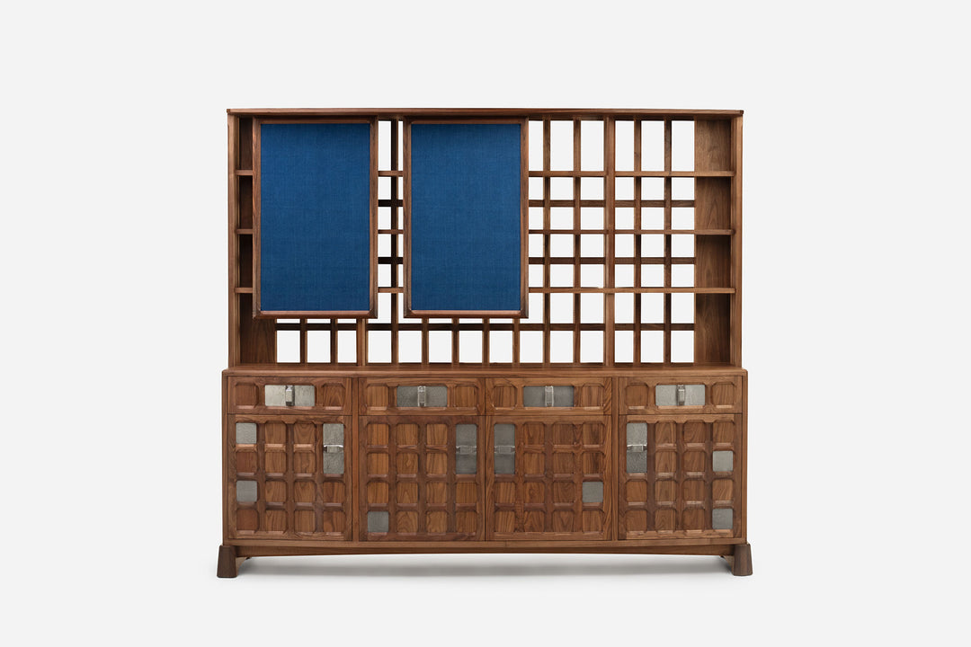 DANISH OILED WALNUT & GREY CERAMIC & INDIGO FLORES TEXTILE LINEN (MODEL: LF)