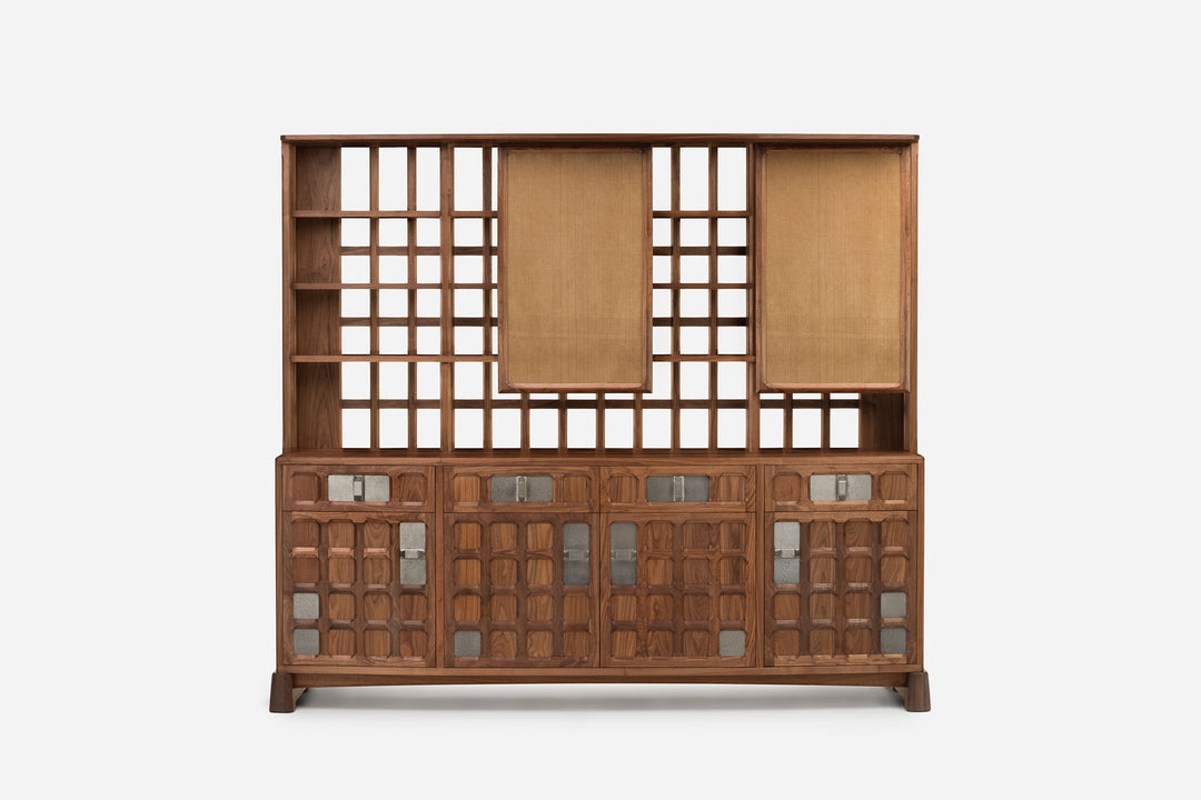 DANISH OILED WALNUT & GREY CERAMIC & OCHRE FLORES TEXTILE LINEN (MODEL: LF)