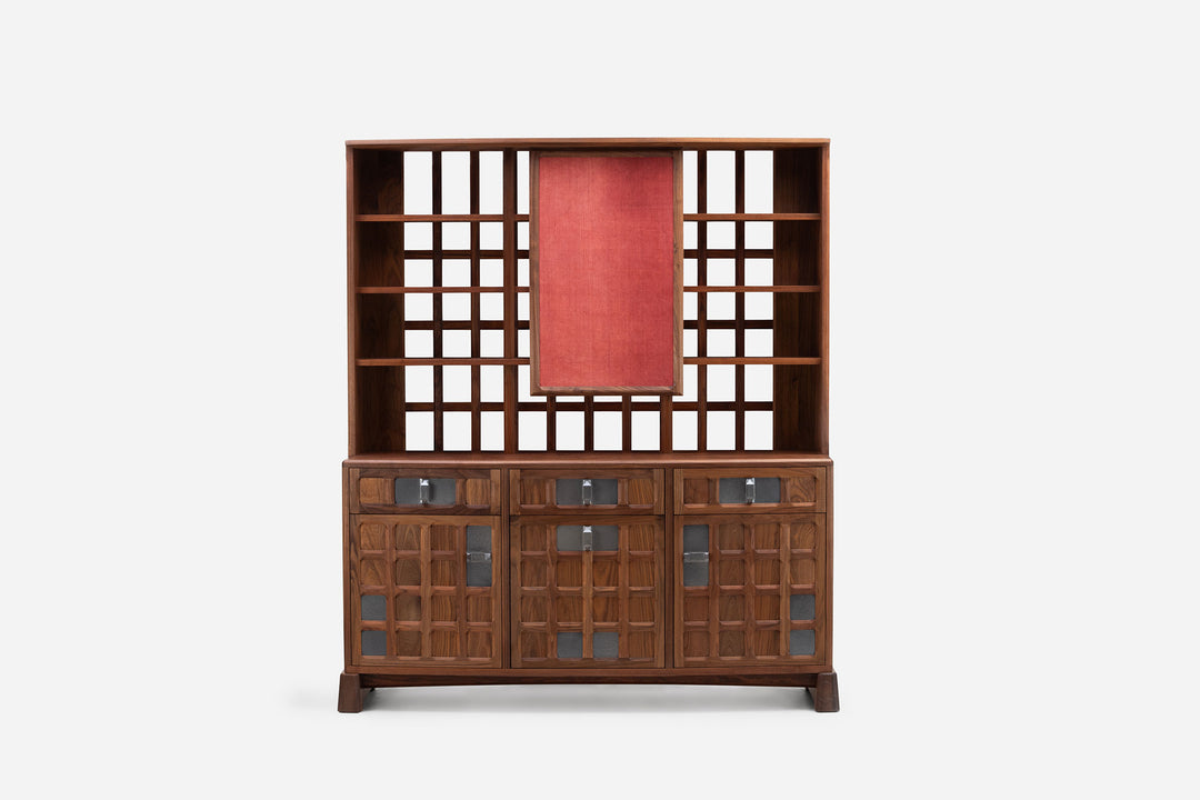 DANISH OILED WALNUT & GREY CERAMIC & MADDER RED FLORES LINEN TEXTILE (MODEL: MF)