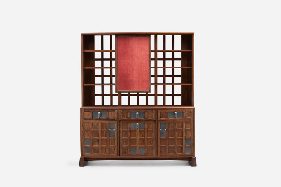 DANISH OILED WALNUT & GREY CERAMIC & MADDER RED FLORES LINEN TEXTILE (MODEL: MF)