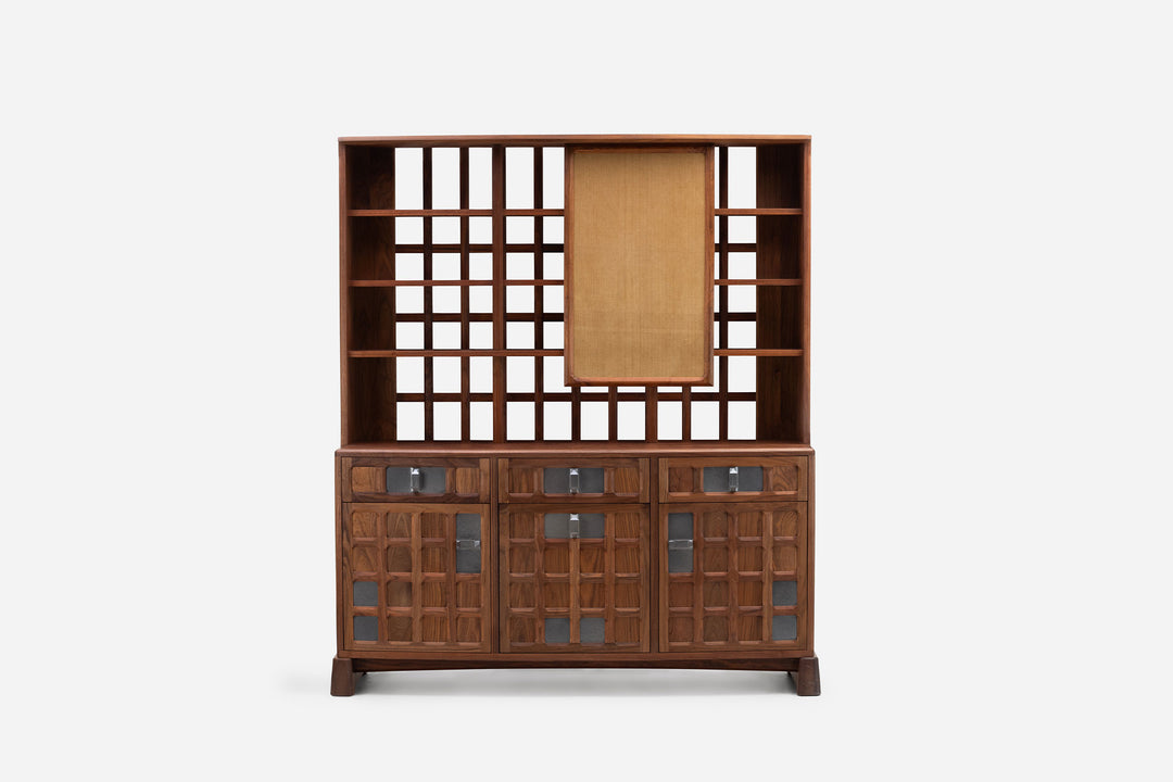 DANISH OILED WALNUT & GREY CERAMIC & OCHRE FLORES LINEN TEXTILE (MODEL: MF)