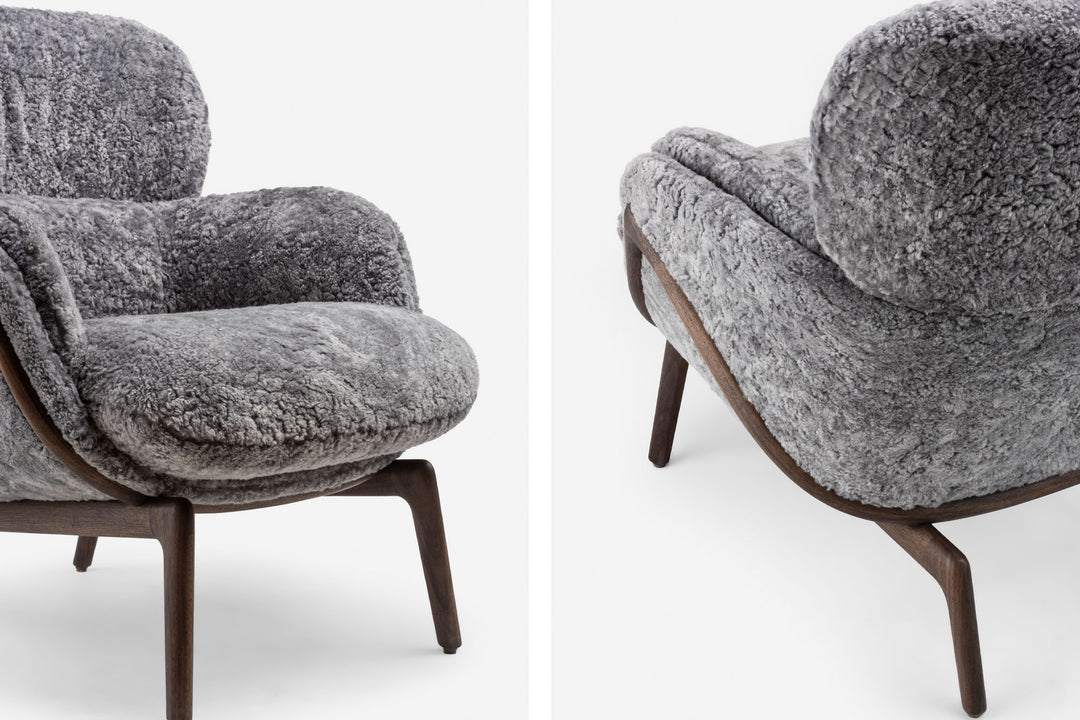 BLACK OILED WALNUT & SCANDINAVIAN GREY CURLY SHEEPSKIN