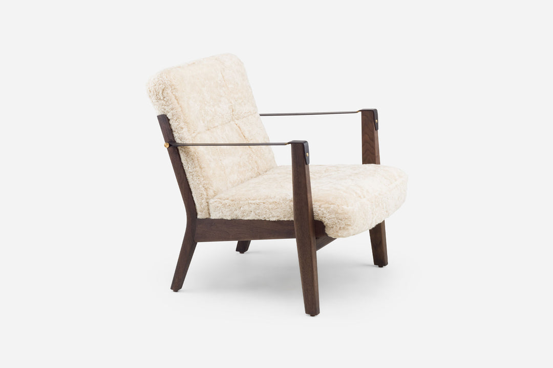 BLACK OILED WALNUT & MOHAWI CURLY WOOL SHEEPSKIN & BLACK LEATHER STRAPS