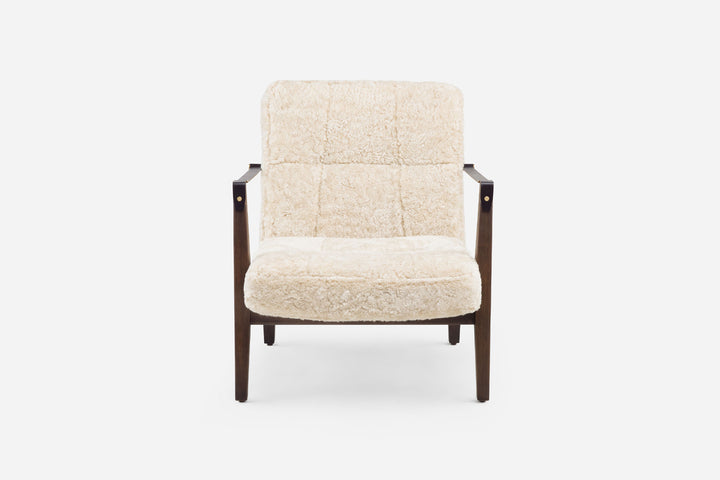 BLACK OILED WALNUT & MOHAWI CURLY WOOL SHEEPSKIN & BLACK LEATHER STRAPS