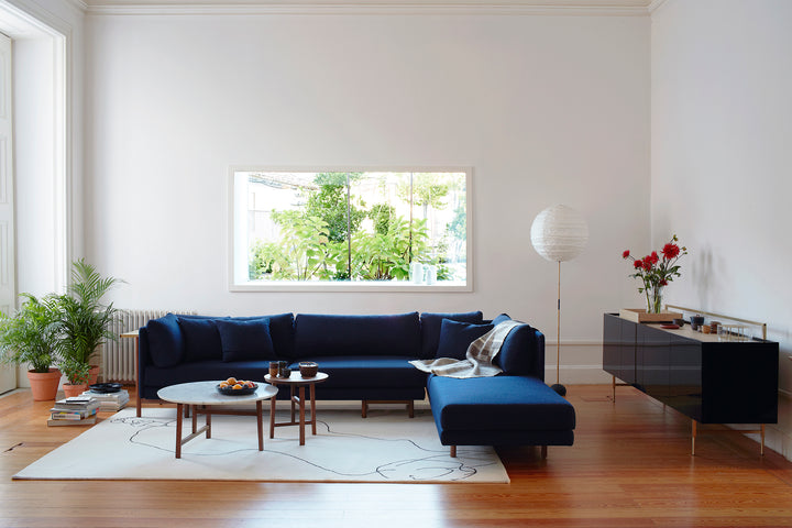 WHITE OILED OAK & BLACK GLOSS HDF & BRUSHED BRASS (+ FRAME SOFA & TRIO TABLES)