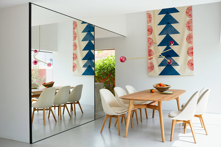 BRUSHED BRASS AND PINK GLASS (+ SOLO OBLONG TABLE AND SOLO DINING CHAIR)