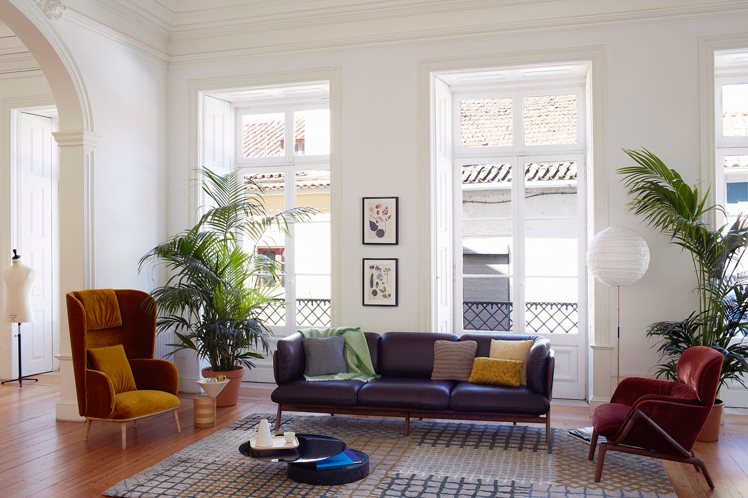 DANISH OILED WALNUT & ELMOTIQUE LEATHER (MODEL: L + BLANCHE BERGERE, ELYSIA LOUNGE CHAIR AND LAUREL TABLES)