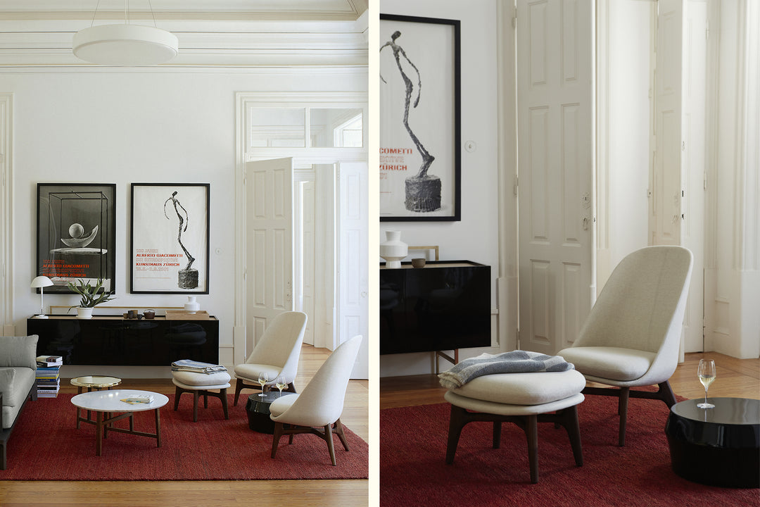 BLACK GLOSS FIBREGLASS (+ SOLO LOUNGE CHAIR & OTTOMAN, TRIO TABLES, TRUNK LOW CABINET)